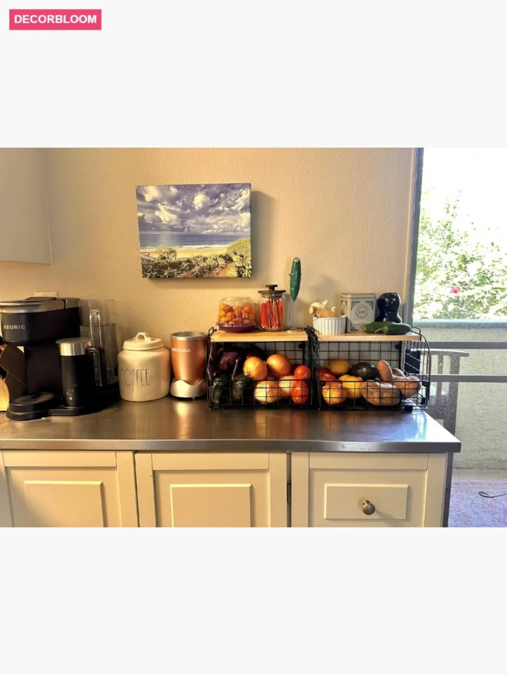 2-Stack Wire Basket with Bamboo Top - Kitchen Pantry Organizer